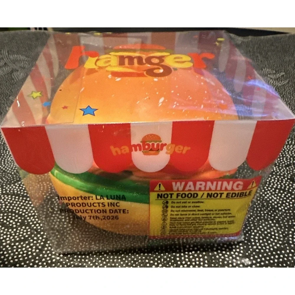 Hamburger Squishy Squeeze Sensory Toy Clear Display Box Ages 3+ ITEMNO:T-LKHB